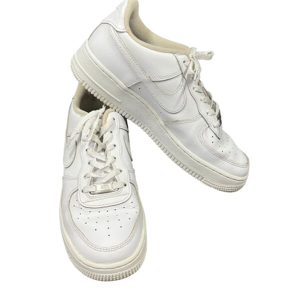 Nike Air Force 1 Kids 6Y White on White Leather Sneakers Low-Top Lace-Up Shoes - Picture 2 of 16